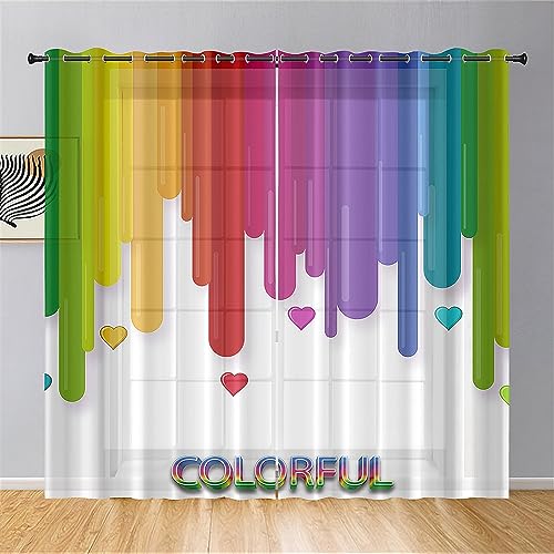 HisengHiseng Voile Vorhänge mit Ösen Durchsichtig Halbtransparent Ösenvorhang für Fenster Wohnzimmer Schlafzimmer Mehrfarbiger Regenbogen Transparent Gardine 2er Set (Bunt,107x160cm) von Hiseng