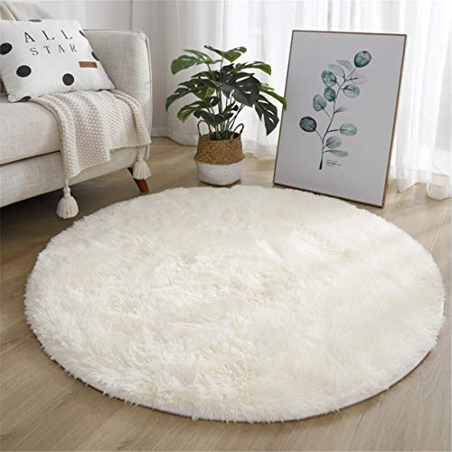 Hiser Runde Teppich Wohnzimmerteppich Langflor Weich Flauschig Teppiche Anti-Rutsch-Shaggy-Bereich Esszimmer Home Innenbereich Schlafzimmer Bodenmatte Heimdekoration (Beige,120x120cm) von Hiseng