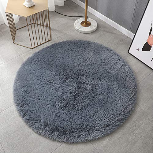 Hiser Runde Teppich Wohnzimmerteppich Langflor Weich Flauschig Teppiche Anti-Rutsch-Shaggy-Bereich Esszimmer Home Innenbereich Schlafzimmer Bodenmatte Heimdekoration (Grau,100x100cm) von Hiseng