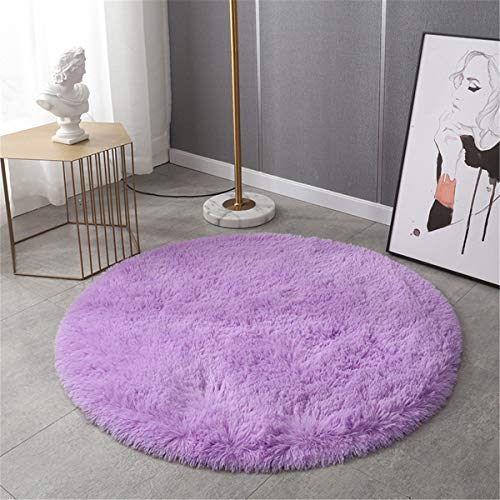 Hiser Runde Teppich Wohnzimmerteppich Langflor Weich Flauschig Teppiche Anti-Rutsch-Shaggy-Bereich Esszimmer Home Innenbereich Schlafzimmer Bodenmatte Heimdekoration (Lila,100x100cm) von Hiseng