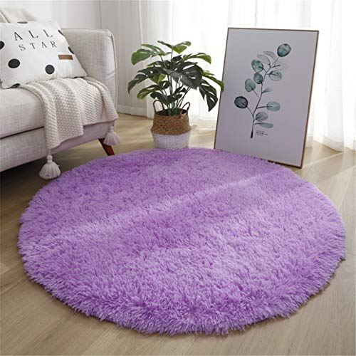Hiser Runde Teppich Wohnzimmerteppich Langflor Weich Flauschig Teppiche Anti-Rutsch-Shaggy-Bereich Esszimmer Home Innenbereich Schlafzimmer Bodenmatte Heimdekoration (Lila,160x160cm) von Hiseng