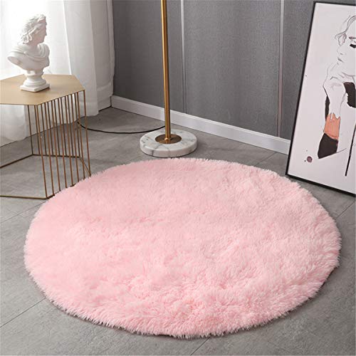 Hiser Runde Teppich Wohnzimmerteppich Langflor Weich Flauschig Teppiche Anti-Rutsch-Shaggy-Bereich Esszimmer Home Innenbereich Schlafzimmer Bodenmatte Heimdekoration (Rosa,200x200cm) von Hiseng