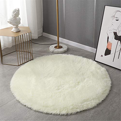 Hiser Runde Teppich Wohnzimmerteppich Langflor Weich Flauschig Teppiche Anti-Rutsch-Shaggy-Bereich Esszimmer Home Innenbereich Schlafzimmer Bodenmatte Heimdekoration (Weiß,160x160cm) von Hiseng