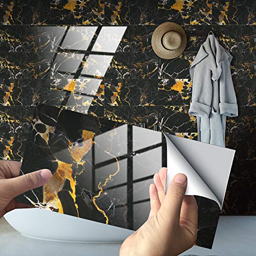 Küchenrückwand Fliesenaufkleber, Hiser Rechteck 3D Marmor Muster Mosaik Wasserdicht Ölfest Stickerfliesen Deko Selbstklebende für Küche Badezimmer Wohnzimmer, 30x15cm (Braun,16Stück) von Hiseng