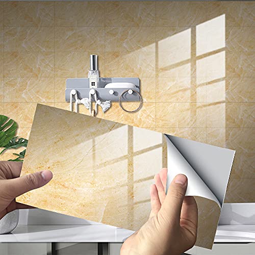 Küchenrückwand Fliesenaufkleber, Hiser Rechteck 3D Marmor Muster Mosaik Wasserdicht Ölfest Stickerfliesen Deko Selbstklebende für Küche Badezimmer Wohnzimmer, 30x15cm (Gelb,16Stück) von Hiseng