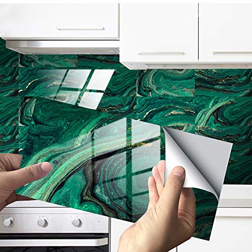 Küchenrückwand Fliesenaufkleber, Hiser Rechteck 3D Marmor Muster Mosaik Wasserdicht Ölfest Stickerfliesen Deko Selbstklebende für Küche Badezimmer Wohnzimmer, 30x15cm (Türkis,16Stück) von Hiseng