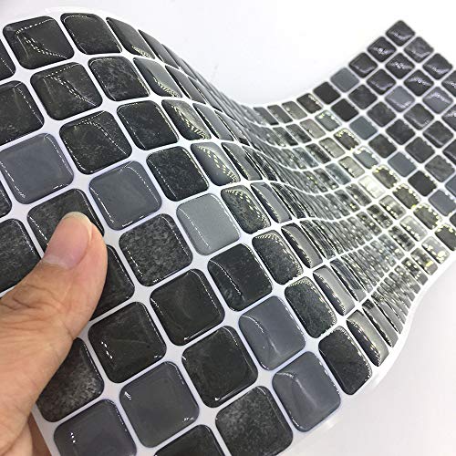 Mosaik Fliesenaufkleber, Hiser 3D Classic Wasserdicht Ölfest Stickerfliesen Marmor Deko Selbstklebende Fliesenfolie für Badezimmer Wohnzimmer Küche, 37x13cm (Anthrazit,5-Stück) von Hiseng