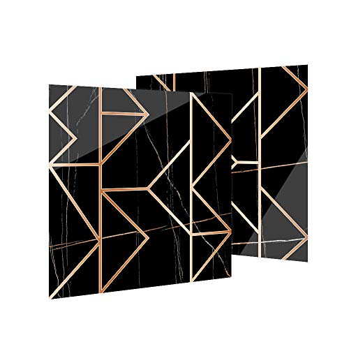 Hiser 10 Stück Küchenrückwand Fliesenaufkleber, Einfacher Luxusstil Wasserdicht Ölfest Stickerfliesen Deko Selbstklebende für Küche Wohnzimmer Badezimmer Dekoration (Geometrisches Kupfer,10x10cm) von Hiser