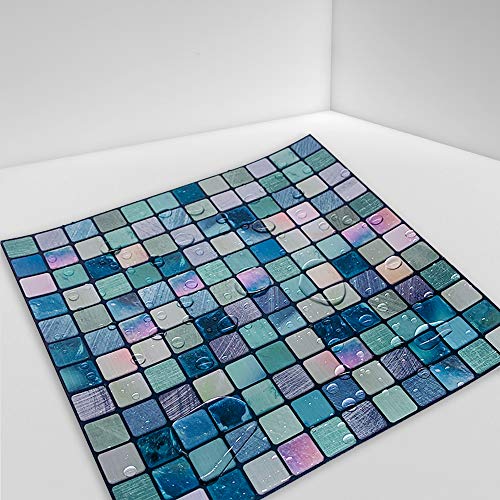 Hiser 10 Stück Küchenrückwand Fliesenaufkleber, Marmor Mosaik Wasserdicht Ölfest Stickerfliesen Deko Selbstklebende für Küche Badezimmer Wohnzimmer Dekoration (Buntes Blau,15 x 15 cm) von Hiser