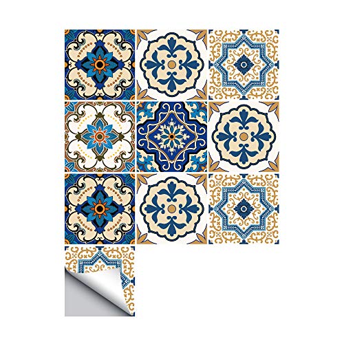 Hiser 10 Stück Küchenrückwand Fliesenaufkleber, Marokkanischer Stil Wasserdicht Ölfest Stickerfliesen Marmor Deko Selbstklebende für Badezimmer Wohnzimmer Dekoration (Gelb Bohemian,10 x 10 cm) von Hiser