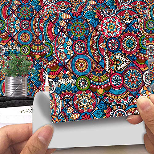 Hiser 20 Stück Küchenrückwand Fliesenaufkleber, Kunstleder Retro Mandala Stil Wasserdicht Ölfest Stickerfliesen Deko Selbstklebende für Küche Badezimmer Wohnzimmer Dekoration (Roter Paisley,20cm) von Hiser