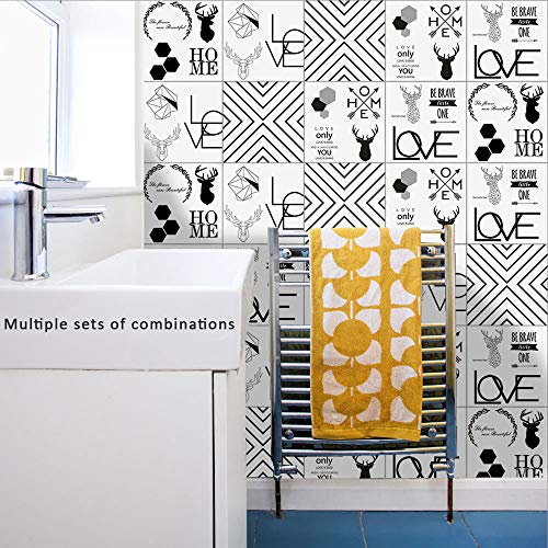 Hiser 24 Stück Küchenrückwand Fliesenaufkleber, Nordische Geometrie Wasserdicht Ölfest Stickerfliesen Deko Selbstklebende für Küche Badezimmer Wohnzimmer Dekoration (Nordische Elemente,10cm) von Hiser