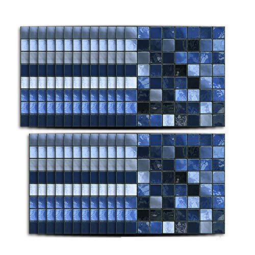 Hiser 25 Stück Küchenrückwand Fliesenaufkleber, Klassisch Mosaik Stil Wasserdicht Ölfest Stickerfliesen Marmor Deko Selbstklebende für Badezimmer Wohnzimmer Dekoration (Blau,15 x 15 cm) von Hiser