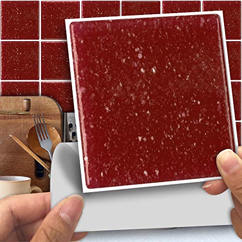 Hiser 25 Stück Küchenrückwand Fliesenaufkleber, Klassisch Mosaik Stil Wasserdicht Ölfest Stickerfliesen Marmor Deko Selbstklebende für Badezimmer Wohnzimmer Dekoration (Rot,10 x 10 cm) von Hiser