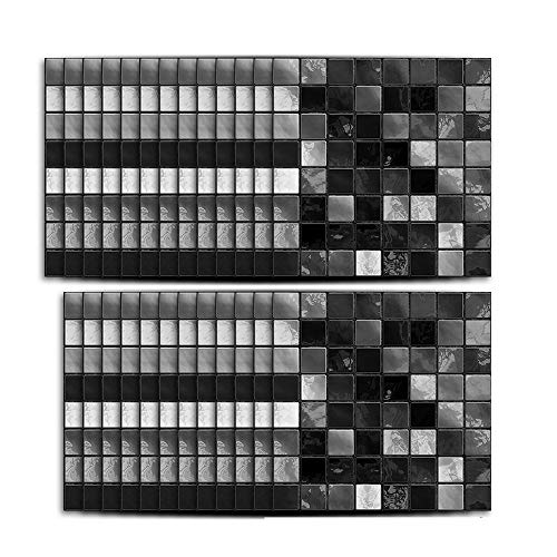 Hiser 25 Stück Küchenrückwand Fliesenaufkleber, Klassisch Mosaik Stil Wasserdicht Ölfest Stickerfliesen Marmor Deko Selbstklebende für Badezimmer Wohnzimmer Dekoration (Schwarz,15 x 15 cm) von Hiser
