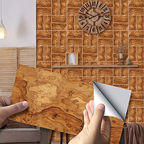 Hiser 27 Stück Küchenrückwand Fliesenaufkleber, Rechteck klassisch Holz Muster Wasserdicht Ölfest Stickerfliesen Deko Selbstklebende für Küche Badezimmer Wohnzimmer Dekoration (Braun Holz) von Hiser