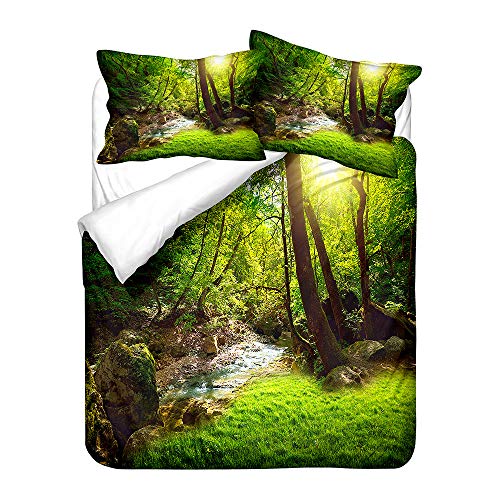 Hiser Bettwäsche-Set 3 Teilig - 3D Grün Regenwald Wald Pflanze Bedrucktes Bettwäsche Set - Mikrofaser Bettbezug und Kissenbezug - Erwachsene Kinder Bettwäsche-Set (Fallen Wald,135x200cm) von Hiser