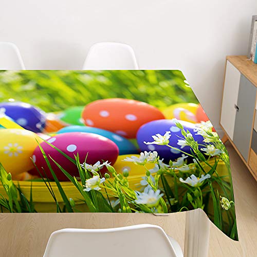 Hiser Bunte Ostereier Frühling und Ostern Stoff-Tischdecke eeignet Wasserabweisende Staubdichte Outdoor Abwaschbar für Home Küche Dekoration Tischtuch (Gänseblümchen,140x140cm) von Hiser