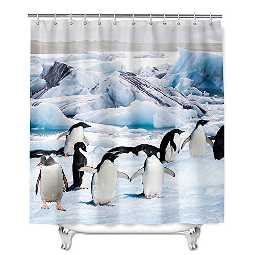 Hiser Duschvorhang aus Polyester Wasserdichter, Waschbare Duschvorhänge mit 12 Duschvorhangringen, 3D Pinguin Druck Badewannevorhang für Badezimmer (Baby Pinguin,180x200cm) von Hiser