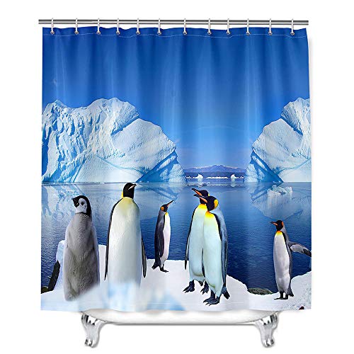 Hiser Duschvorhang aus Polyester Wasserdichter, Waschbare Duschvorhänge mit 12 Duschvorhangringen, 3D Pinguin Druck Badewannevorhang für Badezimmer (EIS,180x200cm) von Hiser