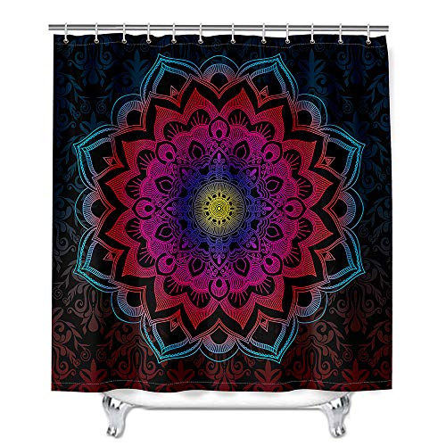 Hiser Duschvorhang aus Polyester Wasserdichter, Waschbare Duschvorhänge mit 12 Duschvorhangringen, Mandala Drucken Badewannevorhang für Badezimmer (Farbverlaufsmandala,180x180cm) von Hiser