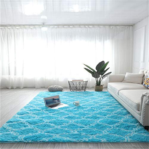 Hiser Teppich Wohnzimmerteppich Langflor Weich Flauschig Teppiche Anti-Rutsch-Shaggy-Bereich Esszimmer Home Innenbereich Schlafzimmer Bodenmatte Heimdekoration (Blau,120x160cm) von Hiser