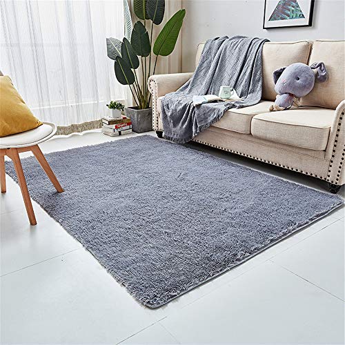 Hiser Teppich Wohnzimmerteppich Langflor Weich Flauschig Teppiche Anti-Rutsch-Shaggy-Bereich Esszimmer Home Innenbereich Schlafzimmer Bodenmatte Heimdekoration (Grau,140x160cm) von Hiser