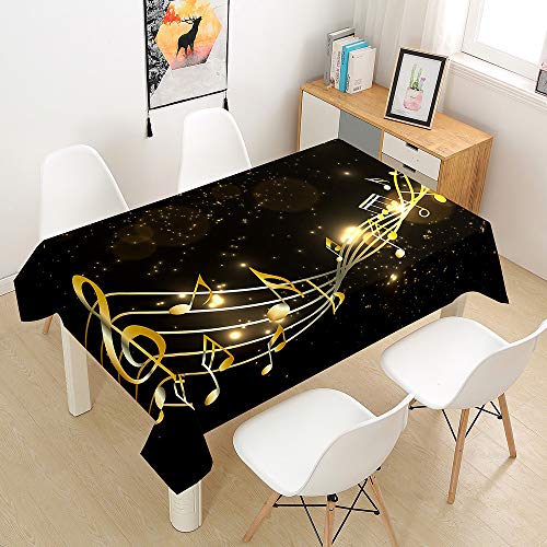 Hiser Tischdecke Wasserdicht Tischwäsche, Rechteckig Abwaschbar 3D Musiknote Drucken Polyester Tischdecken Abwischbar Tischtuch für Küche Party Outdoor Garten (Gold,140x200cm) von Hiser