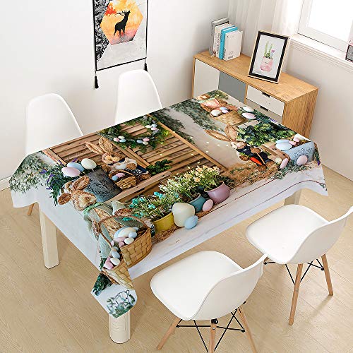 Hiser Tischdecke Wasserdicht Tischwäsche, Rechteckig Abwaschbar 3D Ostern Drucken Polyester Tischdecken Abwischbar Tischtuch für Küche Party Outdoor Garten (Holz,140x160cm) von Hiser