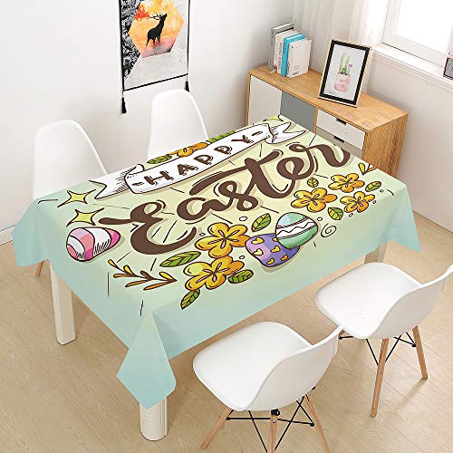 Hiser Tischdecke Wasserdicht Tischwäsche, Rechteckig Abwaschbar 3D Ostern Drucken Polyester Tischdecken Abwischbar Tischtuch für Küche Party Outdoor Garten (Ostern,100x140cm) von Hiser