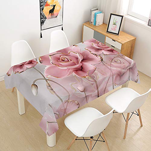 Hiser Tischdecke Wasserdicht Tischwäsche, Rechteckig Abwaschbar 3D Rose Drucken Polyester Tischdecken Abwischbar Tischtuch für Küche Party Outdoor Garten (rosa,140x140cm) von Hiser