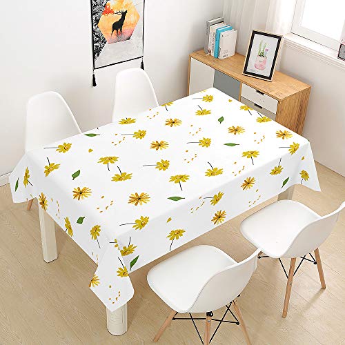 Hiser Tischdecke Wasserdicht Tischwäsche, Rechteckig Abwaschbar 3D Sonnenblume Drucken Polyester Tischdecken Abwischbar Tischtuch für Küche Party Outdoor Garten (Weiß,140x260cm) von Hiser