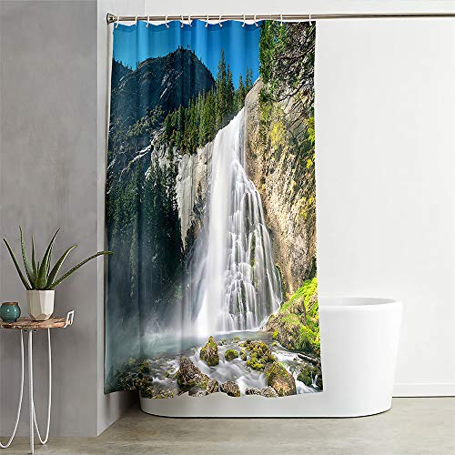 Hiser Waschbare Duschvorhänge mit 12 Duschvorhangringen, Duschvorhang aus Polyester Wasserdichter, 3D Moderner Badewannevorhang für Badezimmer (Wasserfall,90x180cm) von Hiser