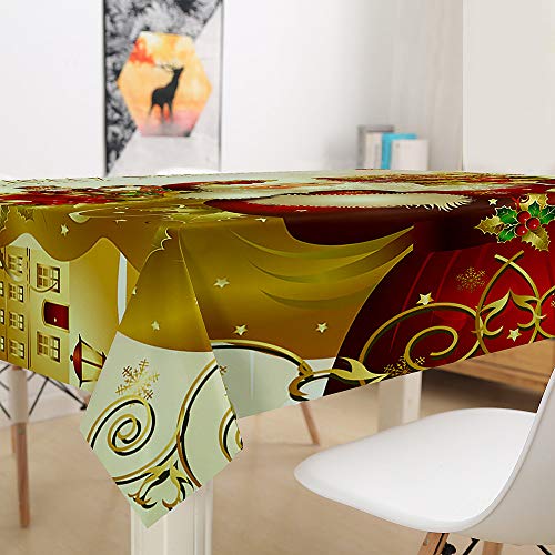 Hiser Weihnachtstischdecke Weihnachten Tischdecke Abdeckung Home Party Tischdekoration Lotuseffekt Tischtuch Dekorative Tuch Hotel Bankett Party (Goldenes Geschenk,90x90cm) von Hiser
