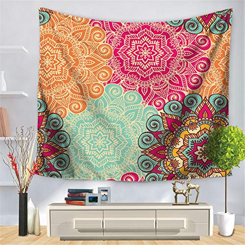 Mandala Wandteppich, Wandbehang Psychedelic Boho Drucken Tapestry Wandkunst Wandtuch Strandtuch Polyester Faser Decke für Wohnzimmer Wohnheim Wohnung (Farbige Blumen,150 * 200cm) von Hiser