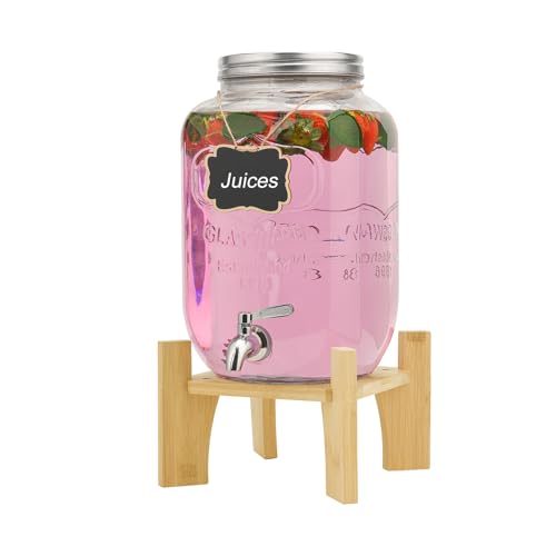 8L Glas-Getränkespender Mit Rostfreiem Wasserhahn, Getränkespender Aus Glas Für Partys,Getränkespender Mit Wasserhahn Und Bambusständer,Wasserkrug Mit Wasserhahn Für Hochzeiten,Geburtstage von Hisredsun