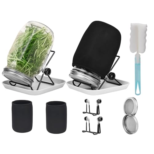 Hisredsun 1000 ml keimgläser-Set, 2 Einmachgläser mit breiter Öffnung und 304 Edelstahl-Siebkeimdeckel, 86 mm Kaliber, mit Tablett, Ständer, Schattiertuchbeutel und Dosenbürste Hisredsun 1000 ml keimgläser-Set, 2 Einmachgläser mit breiter Öffnung und 304 Edelstahl-Siebkeimdeckel, 86 mm Kaliber, mit Tablett, Ständer, Schattiertuchbeutel und Dosenbürste von Hisredsun