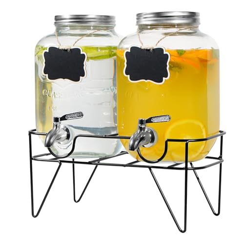 Hisredsun 2 x 4L Glas Getränkespender, Getränkespender mit Rostfreiem Wasserhahn, Glas-Wasser-Saft-Spender mit Metallständer, Wasserkrug mit Wasserhahn Perfekt für Partys,Hochzeiten,Geburtstage Hisredsun 2 x 4L Glas Getränkespender, Getränkespender mit Rostfreiem Wasserhahn, Glas-Wasser-Saft-Spender mit Metallständer, Wasserkrug mit Wasserhahn Perfekt für Partys,Hochzeiten,Geburtstage von Hisredsun