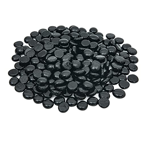 Hisredsun 290 Schwarze Glassteine, 1,35 kg, Flache Marmorperlen, Vasenfüllsteine, Feuer-Glaskiesel, künstliche Kristall-Edelsteine, dekorative Glassteine für Aquarium, Blumentopf, Landschaftsbau von Hisredsun