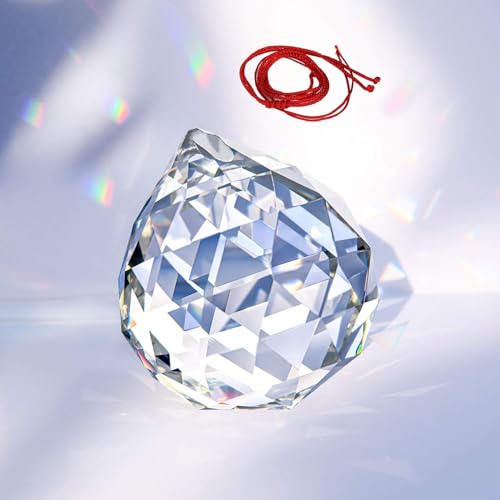 Hisredsun große Kristall-Prismenkugel mit roter Schnur, 80 mm K9 Kristall Hängende facettierte Prismenkugeln, Fenster Regenbogen Sonnenfänger,Muttertagsgeschenk von Hisredsun
