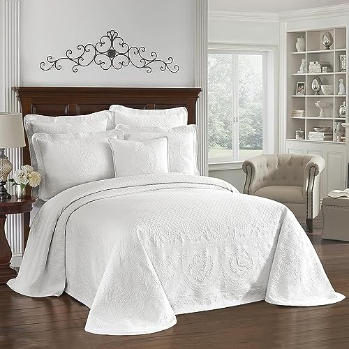 Historic Charleston King Charles Modern Farmhouse Floral Matelasse Tagesdecke, King-Size-Bett, Weiß von Historic Charleston