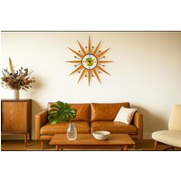 Mid Century Modern Starburst Wanduhr - 30" 27" 25" Stille Mit Messingakzenten | Retro Atomic Decor Handgemachte Holzuhr." von HistoricalClock