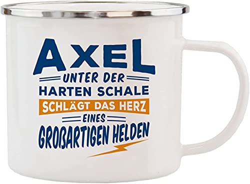History & Heraldry Echter Kerl - Emaille Becher Axel - individuelle und personalisierte Tasse mit Name und Spruch von History & Heraldry