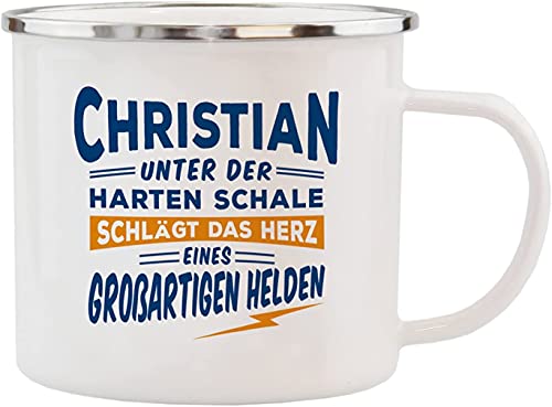 History & Heraldry Echter Kerl - Emaille Becher Christian - individuelle Tasse mit Name und Spruch von History & Heraldry