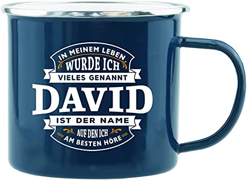 History & Heraldry Echter Kerl - Emaille Becher David - individuelle und personalisierte Tasse mit Name und Spruch von History & Heraldry