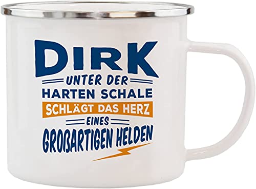 History & Heraldry Echter Kerl - Emaille Becher Dirk - individuelle und personalisierte Tasse mit Name und Spruch von History & Heraldry