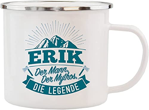 History & Heraldry Echter Kerl - Emaille Becher Erik - individuelle und personalisierte Tasse mit Name und Spruch von History & Heraldry
