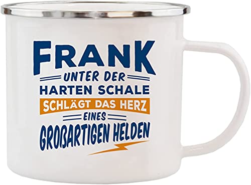 History & Heraldry Echter Kerl - Emaille Becher Frank - individuelle und personalisierte Tasse mit Name und Spruch von History & Heraldry
