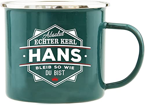 History & Heraldry Echter Kerl - Emaille Becher Hans - individuelle und personalisierte Tasse mit Name und Spruch von History & Heraldry