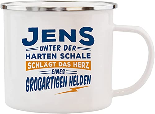 History & Heraldry Echter Kerl - Emaille Becher Jens - individuelle Tasse mit Name und Spruch von History & Heraldry